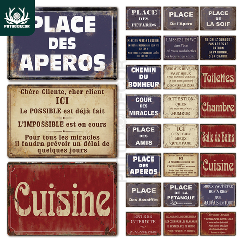 Place Des apérios Plaque métal Vintage français rétro métal étain signe barre Pub Club mur décor fer peinture Plaque décorative ► Photo 1/6