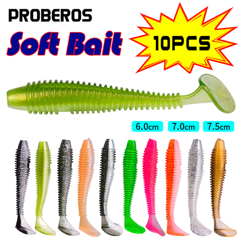 PROBEROS – lot d'appâts artificiels souples pour la pêche, pack de leurres pour attraper des poissons tels que les aloses, les truites et les chats, en Silicone, Swimbait, Wobblers, 60 – 70-75mm, 10 pièces ► Photo 1/6