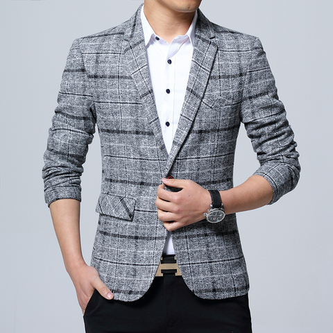 Nouveaux hommes Blazers coupe ajustée costumes pour hommes d'affaires formel Blazer hommes costume de mariage vestes mâle mode Plaid hommes Blazer veste ► Photo 1/6