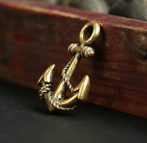 Porte-clé en laiton pur fait à la main, ancre de bateau, artisanat rétro, ornement Miniature, portable, pendentif, cadeau souvenir, a0788 ► Photo 1/6