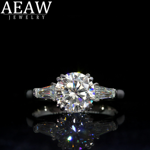 AEAW – bague Double griffe de 6.5mm pour femme, anneau rond de coupe 10k, or blanc, or jaune, Moissanite, Original, éblouissant, bijoux féminins ► Photo 1/6