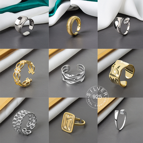 Bague ouverte en argent Sterling 925 pour femmes, Niche irrégulière, Surface de sable, nouilles larges, fête originale, cadeau d'anniversaire ► Photo 1/6