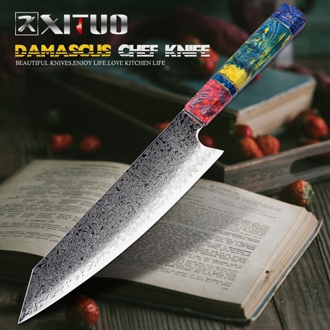 XITUO – couteau de Chef japonais Nakiri, 67 couches, en acier, damas, 8 pouces, en bois solidifié ► Photo 1/6