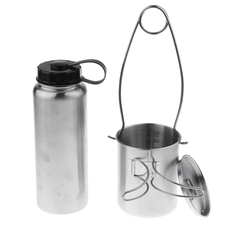 Bouteille d'eau 1L étanche en acier inoxydable + tasse pliable 750ml + cintre pour épandeur de bouche + sac de rangement ► Photo 1/6