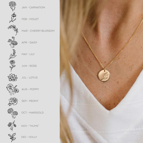 Délicat naissance fleurs collier oeillet Rose breloques superposition fleur mois disque collier bijoux mère femmes cadeau 15mm, 18 pouces ► Photo 1/6