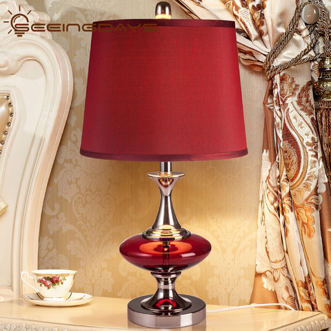 Lampe de chevet en verre rouge moderne, lampe de chevet pour chambre à coucher, salon, cadeau de mariage, décoration de chambre à coucher ► Photo 1/6