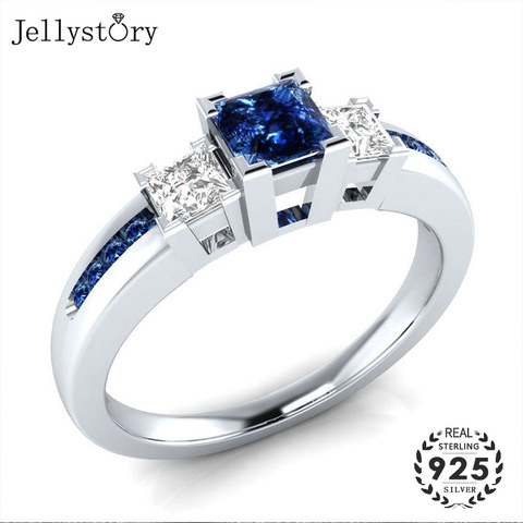 Jellystory classique femmes anneau 925 bijoux en argent avec saphir émeraude améthyste pierres précieuses mariage fête cadeau taille 6-10 en gros ► Photo 1/6