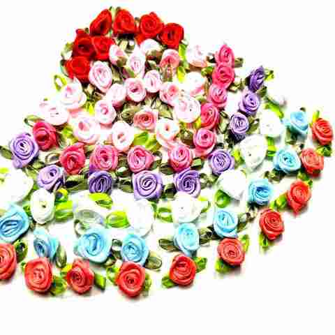 HL – Mini têtes de fleurs artificielles, 50 pièces, ruban en Satin, Roses faites à la main, artisanat pour décoration de mariage, Appliques ► Photo 1/6