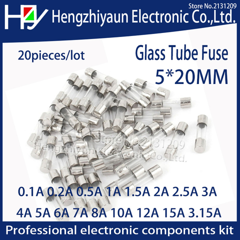 Hzy 20 pcs/lot Tube De Verre Fusible 5x20mm 0.1A 0.2A 0.5A 1A 2A 2.5A 3A 3.15A 4A 5A 6A 7A 8A 10A 12A 15A /250V Rapide Rapide Fusible ► Photo 1/1