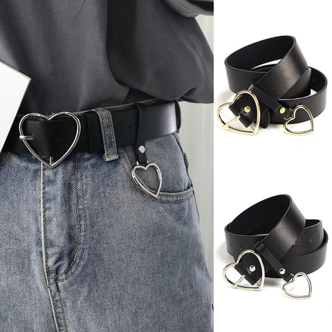 Femmes ceinture en cuir nouvelle boucle chérie avec réglable dames marque de luxe mignon en forme de coeur mince ceinture mode Punk ceinture ► Photo 1/6