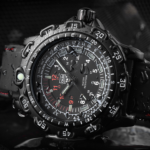 Montre de sport à Quartz pour hommes, tube lumineux, étanche 50M, Silicone noir, horloge militaire ► Photo 1/6