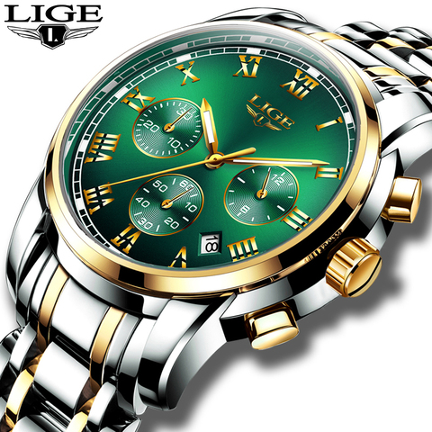 Relojes Hombre 2022 LIGE nouvelles montres hommes marque de luxe chronographe mâle Sport montres étanche en acier inoxydable Quartz hommes montre ► Photo 1/6