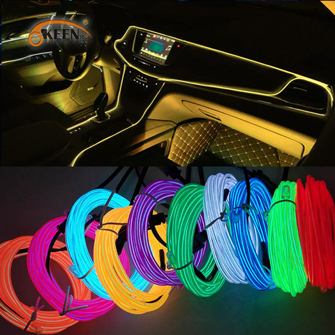 Okeen 1m/2m/3m/5m néon LED voiture éclairage intérieur bandes Auto LED bande guirlande EL câble métallique voiture décoration lampe Flexible Tube ► Photo 1/6