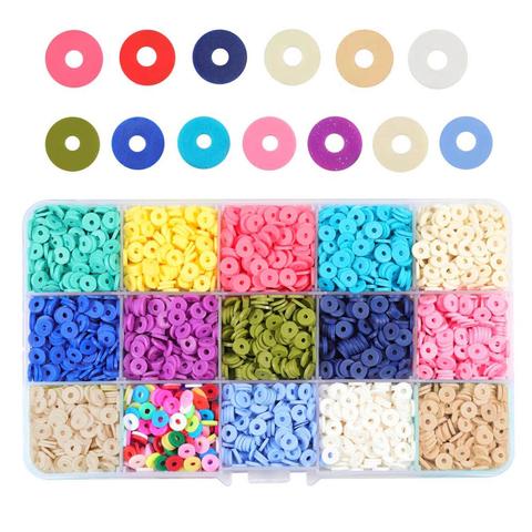 Perles plates et rondes en argile polymère, 3600 pièces, puces, perles d'espacement amples pour fabrication de bracelets, bijoux à bricoler soi-même pièces, livraison gratuite ► Photo 1/6