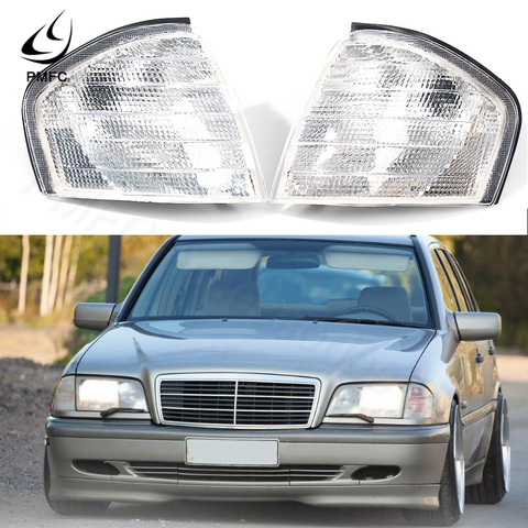 Lentille transparente PMFC pour Mercedes Benz classe C W202 C230C280 1994 – 2000, 1 paire, couvercle de cadre de feu de clignotant latéral de voiture ► Photo 1/6