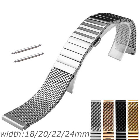 Bracelet de montre en acier inoxydable milanais 18mm 20mm 22mm 24mm bracelet de montre 2in1 bandes de remplacement à lien unique avec broches ► Photo 1/6