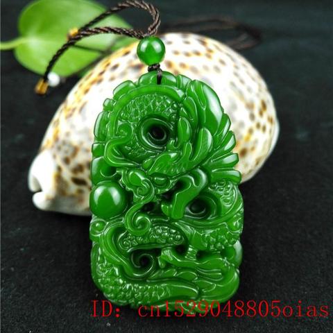 Collier pendentif en pierre de Jade sculpté en hétian, vert naturel, Dragon, bijoux en Jade chinois, breloque, amulette Reiki, cadeaux pour femmes et hommes ► Photo 1/3