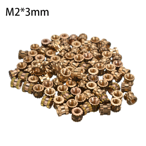 100 pièces cylindre en laiton moleté fileté insérer écrou moulage par Injection écrou intégré pour accessoires de matériel M2x3mm ► Photo 1/6