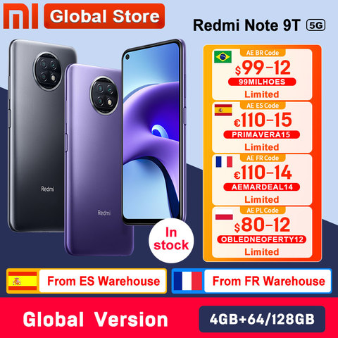 Version mondiale Xiaomi Redmi Note 9T 5G 4GB 64GB /128GB smartphone Dimensity 800U NFC 5000mAh 48MP caméra ► Photo 1/6