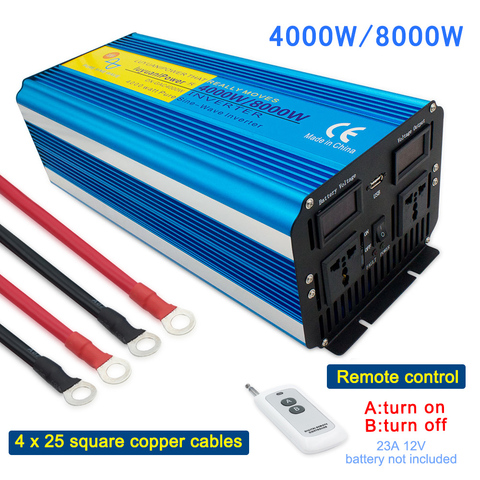 Onduleur à onde sinusoïdale Pure 4000/8000W cc 12V/24V vers 220V 50Hz/60Hz, prise universelle, avec affichage numérique ► Photo 1/6