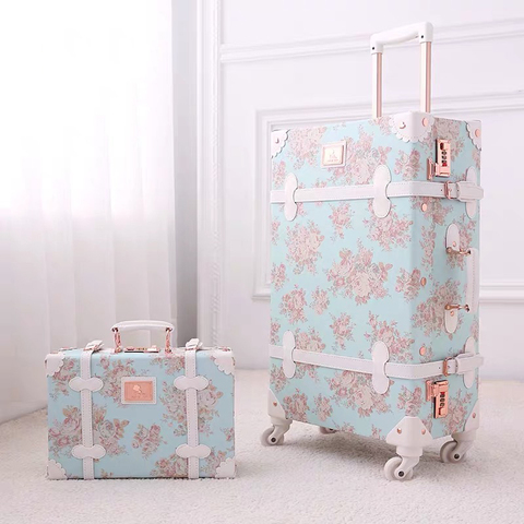 Sac de voyage rétro pour femmes, ensemble de bagages à roulettes, valise à roulettes, chariot à fleurs, 20, 24, 26 pouces ► Photo 1/3