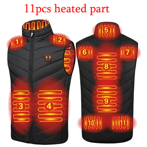 11 pièces veste chauffante mode hommes femmes manteau Intelligent USB chauffage électrique thermique vêtements chauds hiver gilet chauffant Plussize ► Photo 1/6