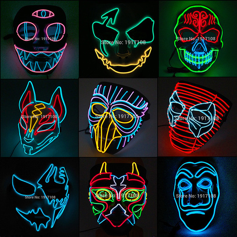 2022Hot mode LED masque lumineux Halloween masque lumière LED Up fête masques Festival lueur fête masque fournitures lueur dans le noir ► Photo 1/6