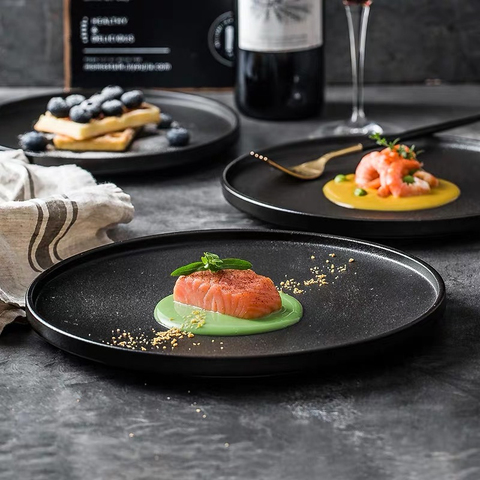 Assiette à soupe ronde en céramique, 8 9 10 pouces, assiette à salade de poisson, couleur mate, assiette à salade ► Photo 1/1