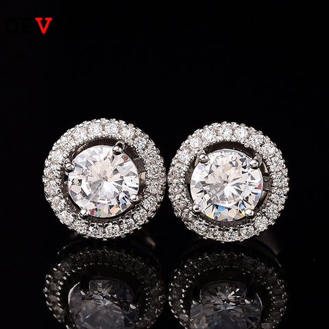 OEVAS – boucles d'oreilles rondes classiques en Moissanite pour femmes, Total de 1 à 2 Carat, S925, en argent, coupe cœur flèche avec certificat ► Photo 1/6