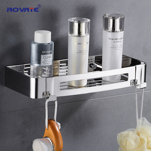 ROVATE 304 acier inoxydable salle de bain coin douche coin panier de rangement, mural antirouille salle de bain coin étagère organisateur ► Photo 1/6