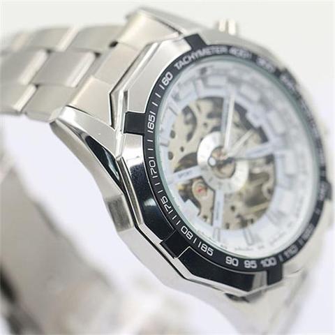 Montre mécanique de marque pour hommes, en acier inoxydable, squelette, main vent, hombre ► Photo 1/6