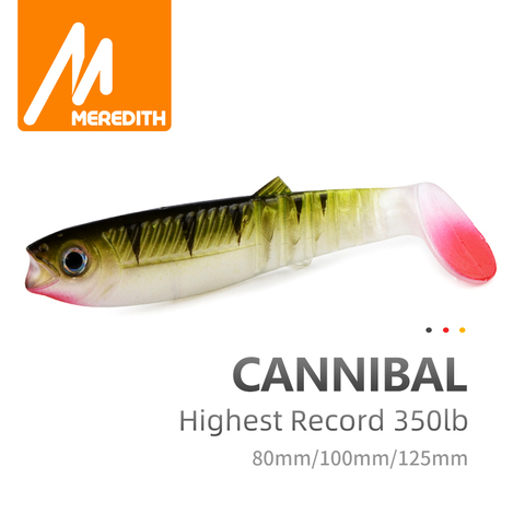 MEREDITH Cannibale Appâts 80mm 100mm 125mm Artificiel Doux Leurres De Pêche Leurres De Pêche Leurres Souples En Silicone Shad Ver Basse Appâts ► Photo 1/6