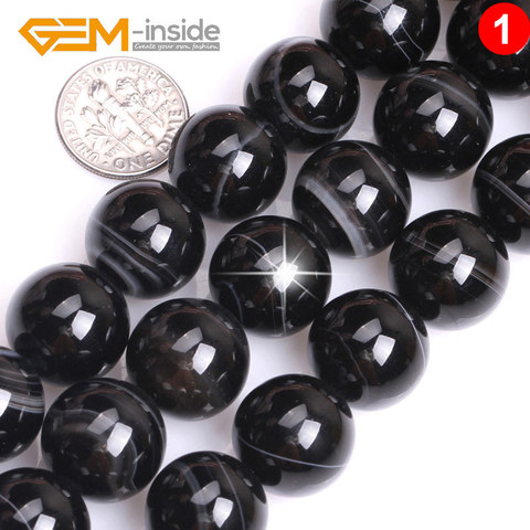 Perles rondes noires naturelles 6-18mm, 15 pouces, en Onyx Agates, pour la fabrication de bijoux, collier, Bracelet, cadeau, vente en gros ► Photo 1/6