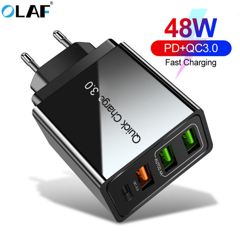 OLAF Charge rapide 4.0 3.0 QC PD chargeur 48W QC4.0 QC3.0 USB type C chargeur rapide pour iPhone 11 X Xs 8 Xiaomi téléphone PD chargeur ► Photo 1/6
