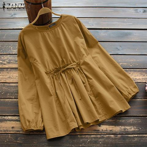 ZANZEA élégant volants Blouse femmes automne Chemise décontracté col rond à manches longues hauts femme solide coton Blusas Chemise Femininas ► Photo 1/6