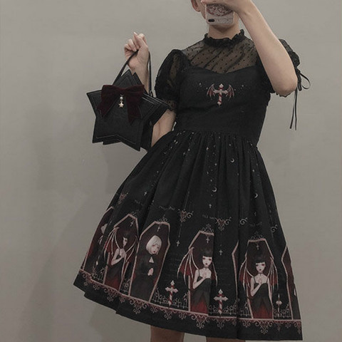 Robe noire gothique japonaise Lolita Jsk pour femmes, Harajuku, mode de rue, sans manches, douce, sœur, mignonne, robes blanches Punk pour filles ► Photo 1/6