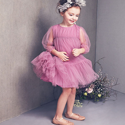 Robe d'été en mousseline de soie pour enfants, rose et blanc, robe de princesse pour filles de 2 à 7 ans, 2022 ► Photo 1/6