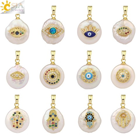 CSJA-collier en perles pour femmes et filles, Hamsa, main de fatma, pendentifs, petite taille, œil maléfique, Zircon main, ras du cou, couleur or, G205 ► Photo 1/6