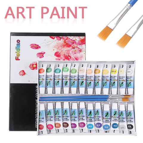 Peinture à l'huile Tube professionnel, 24 couleurs, fournitures d'art pour artistes, Pigment, dessin de 5ml, Gouache avec 2 brosses ► Photo 1/6