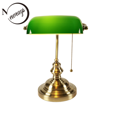 Lampe de bureau classique vintage, banquier, E27, avec interrupteur, abat-jour en verre vert, pour chambre à coucher, bureau, lecture à domicile ► Photo 1/6