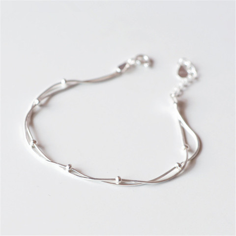 Mode 925 en argent Sterling Double couche ronde perle Bracelet à breloques et Bracelet pour femmes bijoux accessoires sl251 ► Photo 1/6