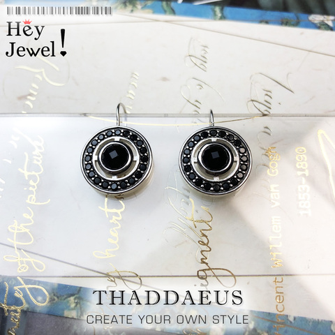 Boucles d'oreilles rondes noires en argent Sterling 925, 2022 été flambant neuf Europe Vintage cadeau bon bijoux pour les femmes filles ► Photo 1/6