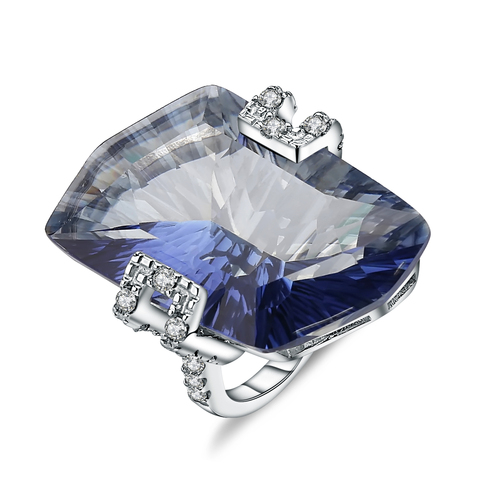 Bijou de Cocktail pour femmes, bague pierre précieuse en Quartz mystique, argent Sterling 925, 21.20Ct, Iolite naturel, bleu, bijoux fins ► Photo 1/6