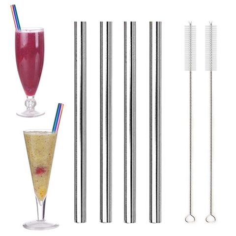 Boba – paille en métal écologique, ensemble de pailles en acier inoxydable 304, réutilisable pour bulle de thé, accessoire de Bar Milkshake, 12mm ► Photo 1/6