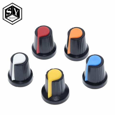 5 pièces/lot WH148 potentiomètre bouton capuchon (noyau en cuivre) 15X17mm 6mm trou d'arbre AG2 jaune Orange bleu blanc rouge 5value * 1 pièces = 5 pièces ► Photo 1/6