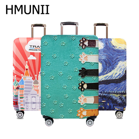 HMUNII-housse de protection des bagages valise de voyage, élastique anti-poussière, Design de cartes du monde, housses pour 18 à 32 pouces, accessoires de voyage ► Photo 1/6