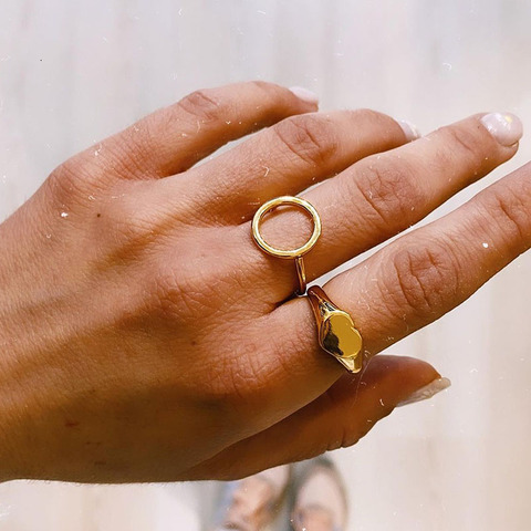 Bague Vintage en acier inoxydable pour femmes, anneau rond réglable géométrique, style Boho, breloque, bijoux cadeau, 2022 ► Photo 1/6