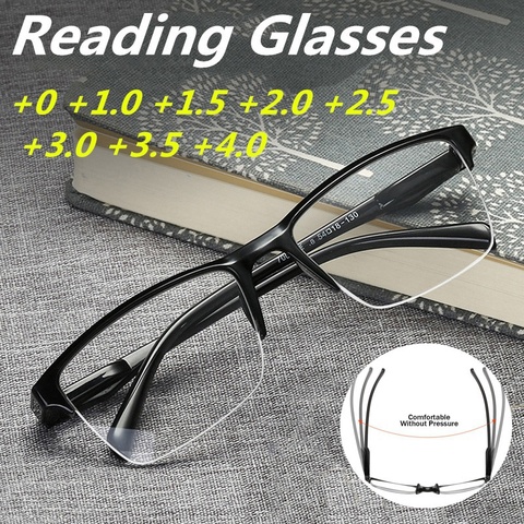 Lunettes de lecture demi-monture pour hommes et femmes, presbytes, vision de loin avec force + 75 à + 400 ► Photo 1/6