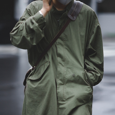 Maden hommes Vintage M51 queue de poisson armée vert et Camel Trench manteau tissé taille corde mi-longue surdimensionné ample militaire manteau ► Photo 1/6