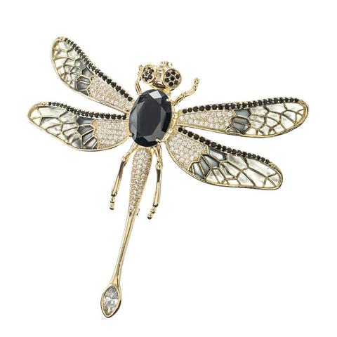 Broche libellule noire en zircone cubique, grande broche, accessoires de bijoux pour femmes XR05562 ► Photo 1/6